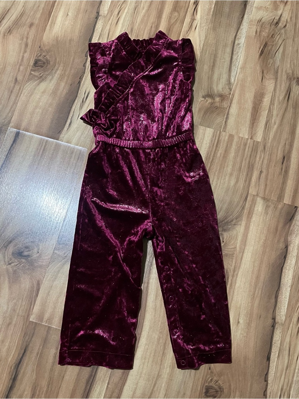 Genuine Kids OshKosh Baby Girl Burgundy Velvet Ruffle Jumpsuit 2T